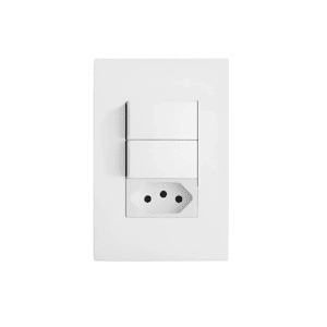 Tomada Recta Satin 10A + Interruptor Duplo Simples B.Lux Branco